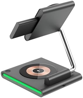 3-in-1 Kablosuz Şarj Standı, Telefon Saat Kulaklık için, Ayarlanabilir Açılı, LED Işıklı, Gri iPhone ile Uyumlu-Watch ile Uyumlu-Airpods - Görsel 3