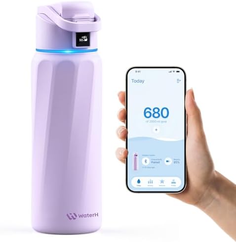Boost Akıllı Su Şişesi, Hatırlatıcı ve İzleyici, Çift Duvarlı Vakum Yalıtımlı Şişeler Paslanmaz Çelik, 32 oz BPA İçermeyen Geniş Ağız, Spor Salonu, Ofis, Okul için - İdeal Hediye, Mor - Görsel 3