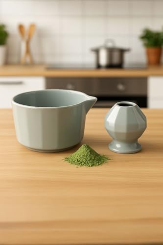 Seramik Chawan Matcha Çayı Köpürtme Kasesi ve Whisk Matcha Tutucu mt247 - Görsel 3