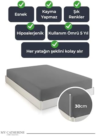 Alternative view of Lastikli & Hipoalerjenik Çarşaf%100 Pamuk Penye Kumaş Antrasit 160x200, LUXCARSAF
