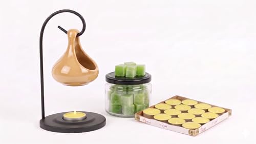 Modern Seramik Buhurdanlık Seti - 16'lı Tealight Mum ve Değiştirilebilir Aroma Wax Hediye (AÇIK KAHVE)