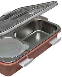 850ml Lunchbox Tek Katlı 4 Bölmeli ve Kaseli Çelik Sefer Tası Yemek Kutusu (Pembe) - Görsel 3