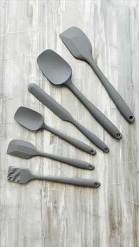 6'lı Silikon Mutfak Spatula Seti, BPA İçermez, Yüksek Isıya Dayanıklı, Gri Renk, Hediye Soyacak ile - Görsel 3
