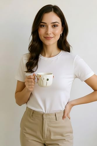 Dearmoon House El Yapımı Seramik Mug, 24 Karat Gerçek Altın Bezemeli, Çiçek Desenli, Atlı Karınca Kutulu, Hediye Seti, Lüks Kupa, - Görsel 3