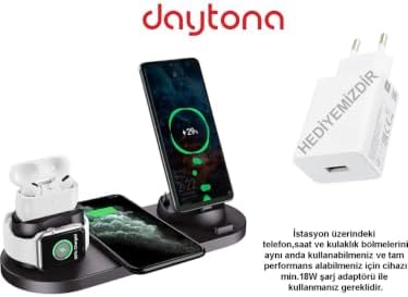 BW06 5in1 Kablosuz Wireless Hızlı Şarj Standı iWatch Airpods iPhone Uyumlu (Kablosuz Şarj Standı) -Siyah