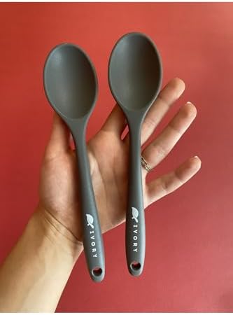 Alternative view of Silikon Kısa Derin Kaşık, 20 cm, Isıya Dayanıklı, Gri, 2 Adet