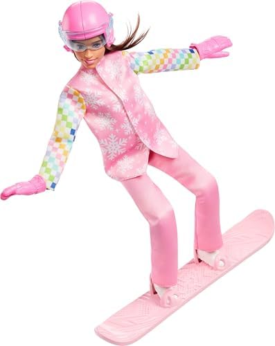 Pembe kayak montu, pantolonu, botları ve renk değiştiren snowboard dahil 10'dan fazla aksesuarıyla Kariyer Bebekleri snowboard sporcusu bebek, JKF78 - Görsel 2