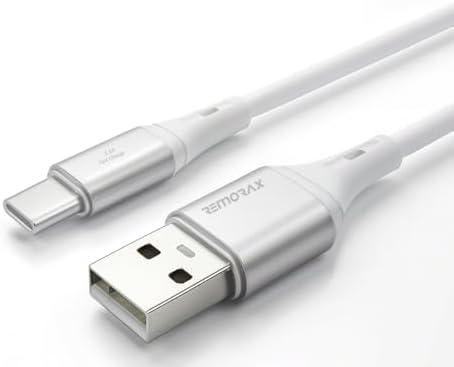 USB A-Type C Şarj Kablosu, 3.1A Hızlı Şarj, Beyaz/Gümüş Metal, REMORAX (1Ad x 1Metre Beyaz)