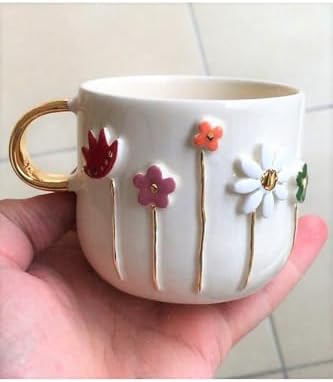 Alternative view of El Yapımı Bahar Çiçekleri Kabartmalı Kupa 24 Ayar Altın Dekorlu 300 Ml Mug Spring Flower