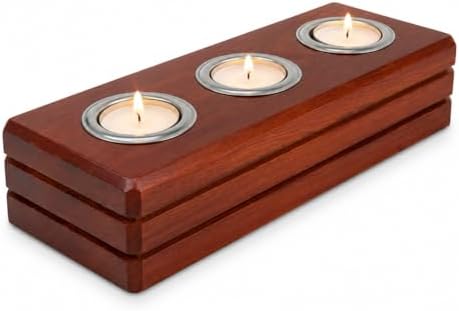 BFA Store El Yapımı Ahşap Tealight Mumluk, Ceviz Rengi, 3 Mum Kapasiteli, 27x11x6 cm, Dekoratif Hediyelik