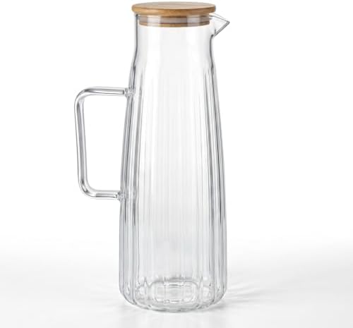 Alternative view of Bambu Kapaklı Borosilikat Cam Yağdanlık ve Sürahi | 1000ml (11x26cm) Çok Amaçlı İçecek ve Sıvı Gıda Saklama