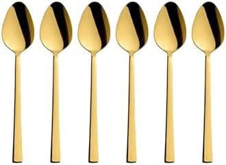 Parlak Gold Tatlı Kaşığı Seti, Kahvaltı Kaşık Seti, Paslanmaz Çelik, 6 Adet