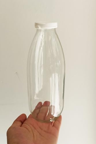 1000 ml Şeffaf Sürahi Süt, Ayran, Su, Limonata, Meşrubat Şişesi 1000 Cc Yırtmalı Kapaklı Cam Şişe 6 Adet (6, Beyaz Kilitli Kapak, 1000) - Görsel 3