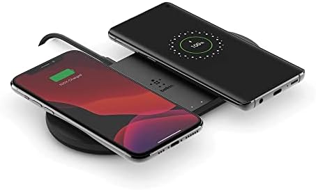 Kablosuz 10 W Çiftli Şarj Cihazı, iPhone 15, 14, 13, 12, SE, 11, XS, XR, X, 8, Airpods Pro, Galaxy S20, S20, S20 Ultra, Google Pixel 4, 4XL uyumlu, Siyah, WIZ002vfBK
