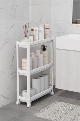 Alternative view of 3 Katlı Tekerlekli Slim İnce Beyaz Banyo Mutfak Rafı Polipropilen Plastik MIT1125