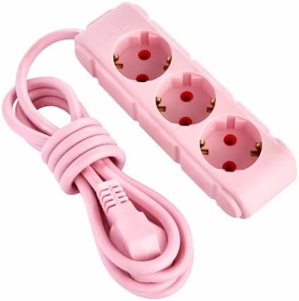 3lü 3 metre Kablolu Topraklı Grup Priz, 16A 250V, Üçlü Uzatma Kablosu Pembe Renk