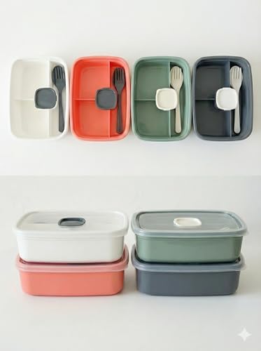 Sızdırmaz Lunch Box – 3 Bölmeli Yemek Kabı | Öğle Yemeği Kutusu | Saklama Kabı | BPA İçermez (Yavruağzı) - Görsel 3
