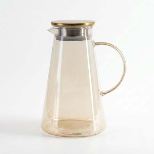 Alternative view of Borosilikat Cam Sürahi 1.9 Litre - Isıya Dayanıklı, Gold Renk Luster Boyalı ve Paslanmaz Çelik Süzgeçli Kapak (Tekli) 2 Model Seçeneği (UZUN)