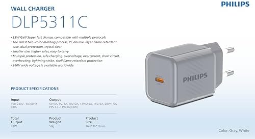 DLP5311C Type-C Hızlı Şarj Adaptörü, 33W Hızlı Şarj, Akıllı Telefon ve Tablet Uyumlu, Power Delivery, 3A (Beyaz) - Görsel 3