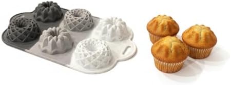 6 Bölmeli Silikon Muffin ve Mini Kek Kalıbı - 3 Farklı Estetik Geometrik Desen, Yapışmaz ve Esnek Pişirme Seti, Modern Degrade Tasarım (Gri-Beyaz-Antrasit)