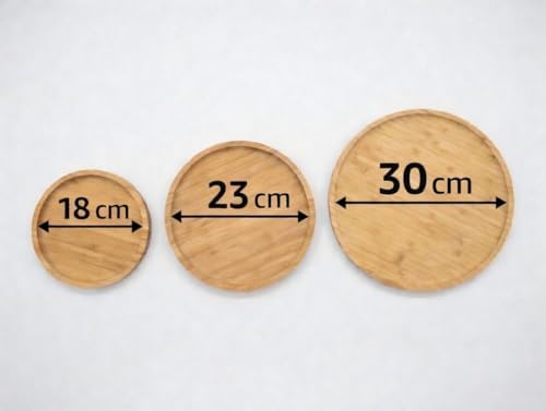 3'lü Bambu Sunum Tabağı Seti - 18cm 23cm 30cm Yuvarlak Servis Tabağı - Mutfak ve Sofra Düzenleyici - Görsel 3