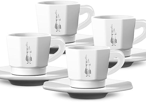 - 4'lü Espresso Fincan Seti - Sekizgen Tasarım - Beyaz Renk - Porselen