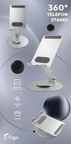 fiigo Telefon Standı Katlanabilir Çok Fonksiyonlu 360 Derece Dönebilen Metal Silver