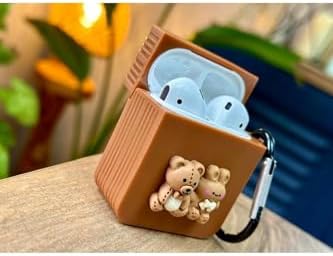 Alternative view of Airpods 1. Nesil Ve 2. Nesil ile Uyumlu Ayıcık Tasarımlı Kalın Silikon Kılıf - Brown