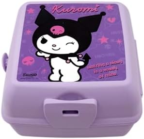 Wiggle Kuromi Temalı Lisanslı 4 Bölmeli Plastik Çocuk Beslenme Kutusu - Yemek Saklama Kabı Kaşık ve Çatallı (Lila-2)