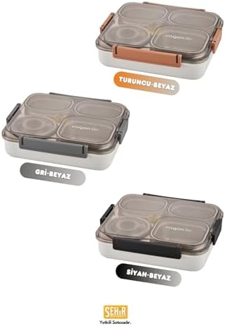 Alternative view of 1200ml Lunchbox Tek Katlı 4 Bölmeli ve Kaseli Çelik Sefer Tası Yemek Kutusu (Siyah)