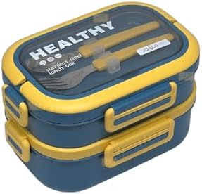 1650ml Lunchbox 2 Katlı 3 Bölmeli Paslanmaz Çelik Sefer Tası Yemek Kutusu (Lacivert) - Görsel 3