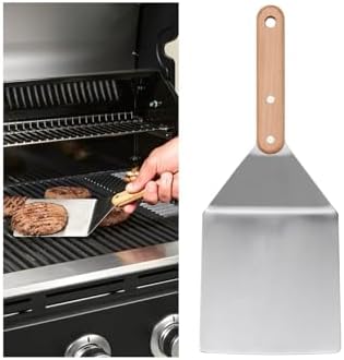 30 cm Paslanmaz Çelik Izgara Hamburger Spatulası, Ahşap Sap, Barbekü Mangal Spatulası