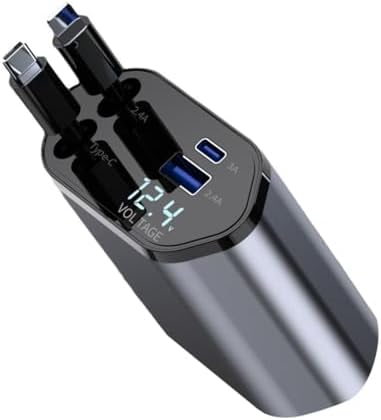 Araç Çekilebilir Araç Şarj Cihazı 2 USB Bağlantı Noktası Desteği 120W Süper Hızlı Şarj Flaş Şarj 4'ü 1 Arada Çakmak, A