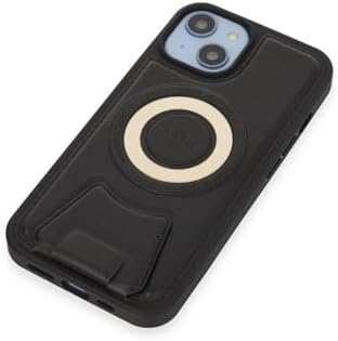 & AKSESUAR iPhone 13/14 İçin MagSafe ile uyumlu Arkası Deri Görünümlü, Yapıya Sahip Kamera Çerçeveli Ultra Güçlendirilmiş MagSafe Özellikli Açılır Stantlı Darbeye Dayanıklı Kılıf (Siyah) - Görsel 3