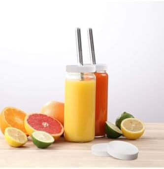 1 Adet 480Ml (Pipet Ve 2 Kapaklı) Cam Bardak, Hava Geçirmez Kapak, Meyve Suyu, Boba, Smoothie,Şeffaf