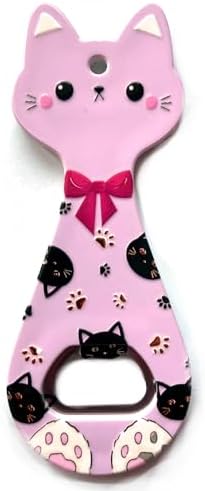 Miyav Kedi Mıknatıslı Şişe Kapak Açacağı, Buzdolabı Magnet Lila, 5.5x14 cm, Seramik Kaplama Kedili Açacak - Görsel 2