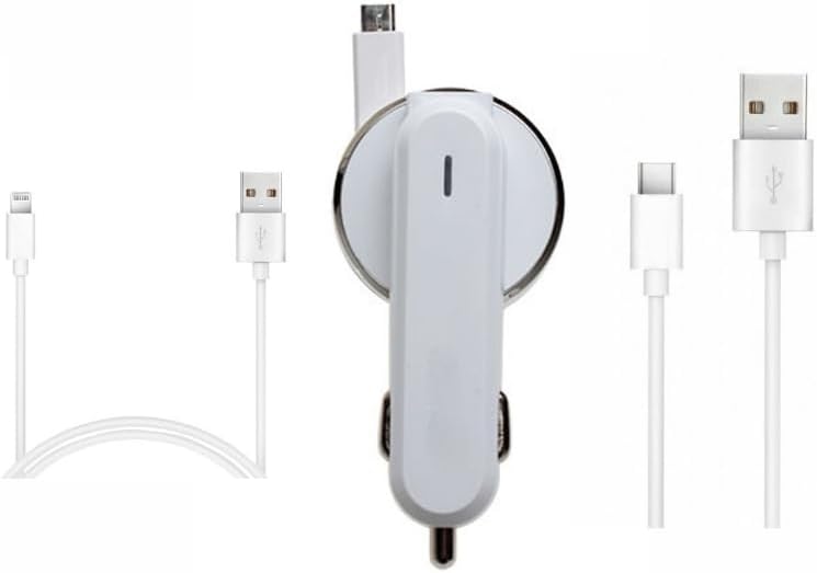 3.1A 15watt Araç Şarj Aleti Micro USB Kırılmaz Kablo + Lightning ile Uyumlu Kablo Hediyeli + Type-C Kablo Hediyeli (Tüm Telefon Girişlerine uyumludur)