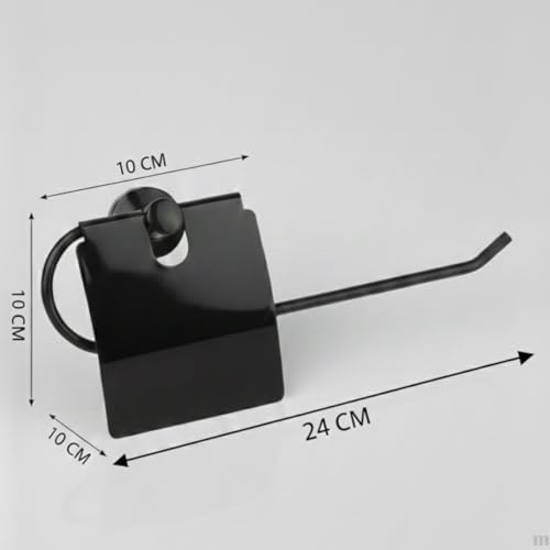 Yapışkanlı Tuvalet Kağıdı Askısı | Kapaklı Paslanmaz Metal WC Kağıtlık | 10 * 10 cm Siyah Renk | Delmesiz Kolay Kurulum