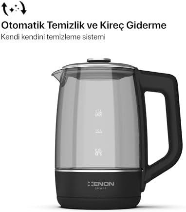 Xenon Smart Akıllı Kettle Paslanmaz Çelik Mobil Uygulama Kontrollü Otomatik Kapanma Hızlı Kaynatma Kolay Temizlik Kaçak Akım Korumalı Led Işıklı Cam Hazneli Su Isıtıcısı 1.7 Lt (Siyah) X7103 - Görsel 3