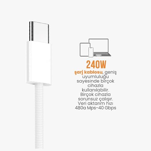 TURBO Saniye Göstergeli USB Type-C Şarj Kablosu - Hasır Kırılmaz Özel Kablo