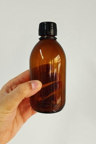 Amber Ecza Şişesi, 300 ml, Kahverengi Cam, Plastik Contalı Kilit Kapak, Hava ve Sıvı Sızdırmaz, 28mm Ağız Çaplı, Parfüm Demlemek İçin Uygun, 20 Adet (300 ml, Siyah Kapak) - Görsel 3