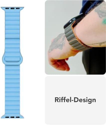 NALIA Core mıknatıslı bileklik, Apple Watch Ultra/SE/10/9/8/7/6/5/4/3/2/1 ile uyumlu, nefes alan silikon halka, oluklu tasarım, 38/40/41/42 mm & 42/44/45/46/49 mm - Görsel 3