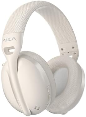 Aula S6 3 Modlu Kablosuz 3.5mm Kablolu ve Bluetooth 5.3 Mikrofonlu Gaming Oyuncu Kulaklığı Krem Ultra Hafif Hafızalı Sünger 40mm Sürücülü Gürültü Önleyici - Görsel 3