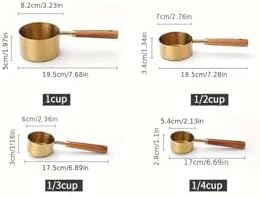 Alternative view of Premium Ahşap Saplı Gold Ölçü Kabı Seti - 4'lü Paslanmaz Çelik Gold Ölçü Kaşığı ve Kabı, Şef Tipi Hassas Sıvı ve Kuru Malzeme Ölçeği, Mutfak ve Pişirme Seti