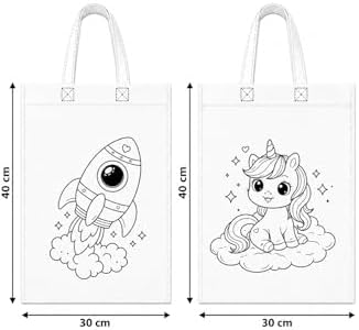 10 Adet Boyanabilir Bez Çanta Seti 30x40 cm – 6 Renk Akrilik Boya ve Fırça Dahil