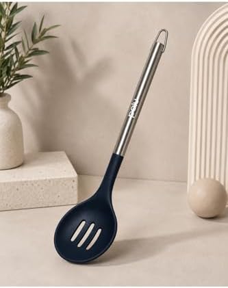 Delikli Servis Kaşığı Silikon ve Paslanmaz Çelik 34 cm Lacivert - Görsel 3