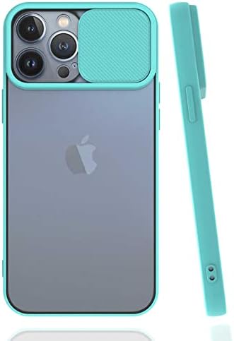 Apple iPhone 13 Pro Max ile uyumlu Kılıf Slayt Sürgülü Arkası Buzlu Lensi Kapak - Turkuaz