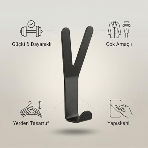 Yapışkanlı Metal Y Askı Duvar Askısı Siyah Modern Tasarım Çok Amaçlı Askılık Gardrop Dolap İçi Banyo Mutfak Kapı Arkası Askı Güçlü Taşıma
