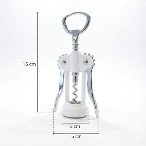 Beyaz Kanatlı Tirbuşon Şarap Açacağı – Paslanmaz Çelik Vidalı, Ergonomik Kollu, Klasik Şişe Açacağı – 15 cm
