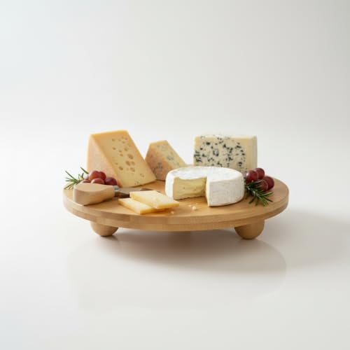 Bambu Top Ayaklı Yuvarlak Sunumluk – 25cm Çap Seçenekli Doğal Ahşap Servis Tabağı | Peynir, Meze, Kek Standı, Kahvaltı ve Charcuterie Board | Yükseltilmiş Masaüstü Tepsi (25 CM) - Görsel 3